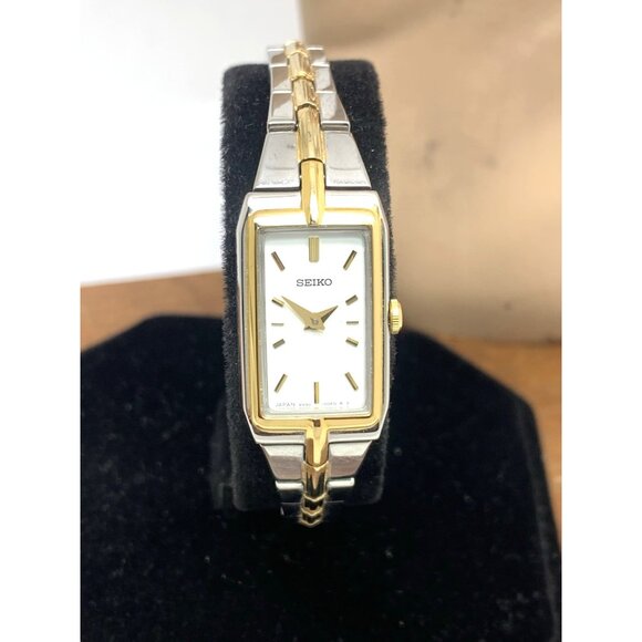 Seiko Women's Watch SWR044 Quartz Petite Tank Rectangle White Dial 2-Tone Steel - Picture 13 of 14